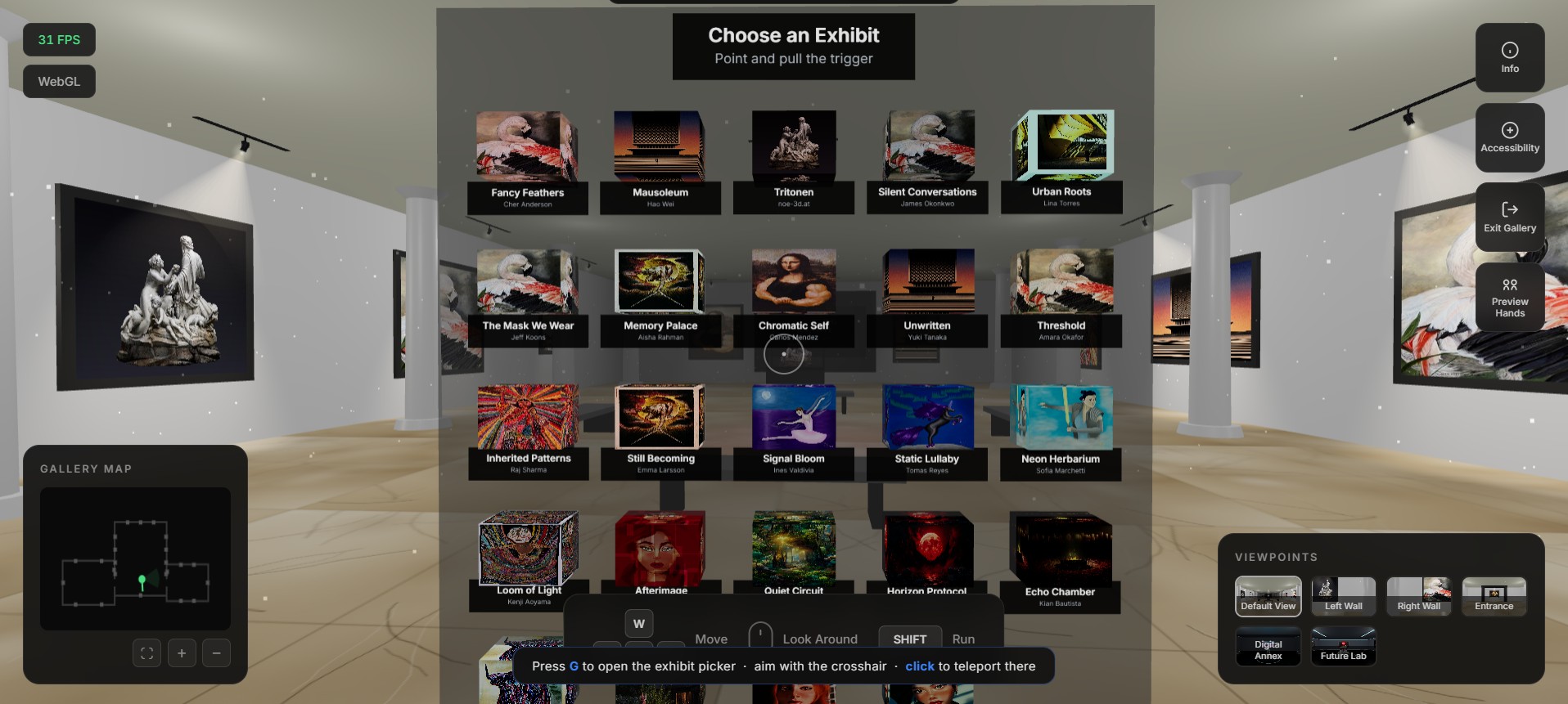 VR gallery exhibit picker preview